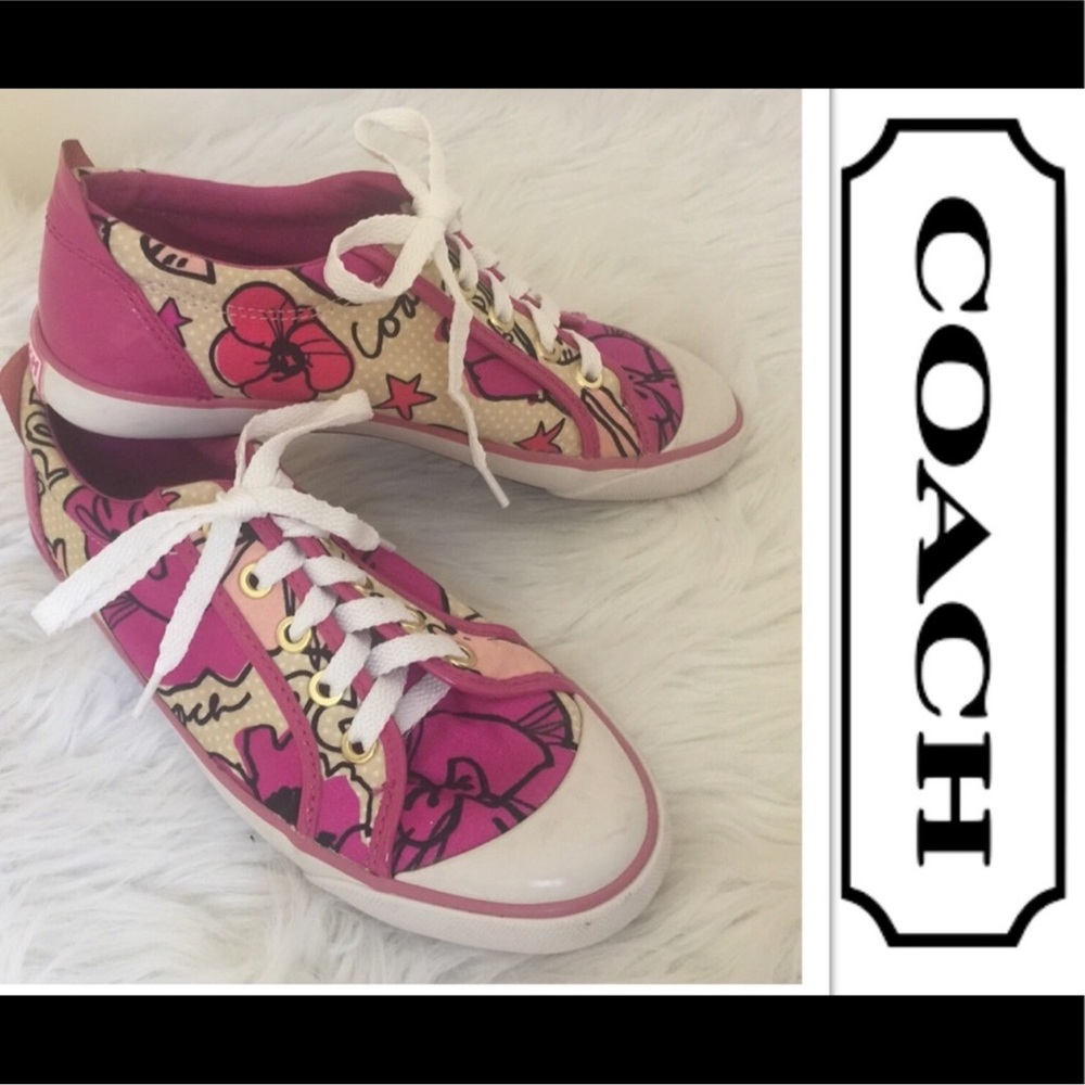 Coach Poppy Pink Petal Barrett Sneakers with Leather Accents  size 6.5!
